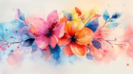 watercolor The image shows a watercolor painting of a bouquet of flowers