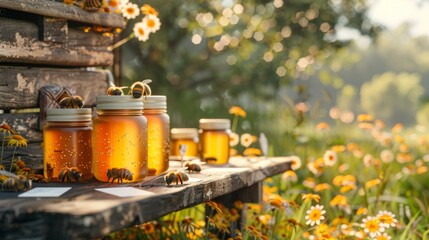 Golden Harvest Artisanal Honey Farm and Beekeeping Business Cards in Wildflower Fields