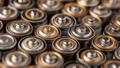 Obraz premium CloseUp Image of Used Batteries Symbolizing Electronic Waste and Sustainability for World Environment Day