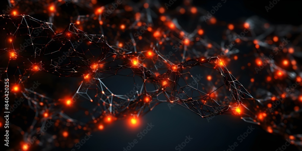 Poster exploring the future neural network technology and artificial intelligence on a black background. co