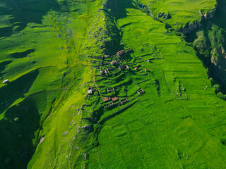  green grassy mountains plateau - aerial drone photo, wallpaper