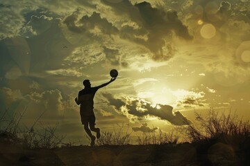 A silhouette of a person holding a basketball, suitable for sports or fitness themes