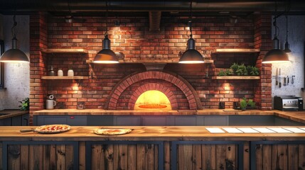 Artisanal Brick Oven Pizzeria Open Kitchen Woodfired Pizzas and Business Cards on Counter