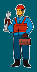 Construction Worker Doodle Sticker Illustration