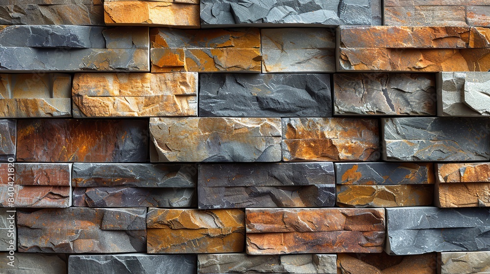 Poster a wall of natural stone mosaic tiles semigloss blocks stacked to create a rectangle background rende