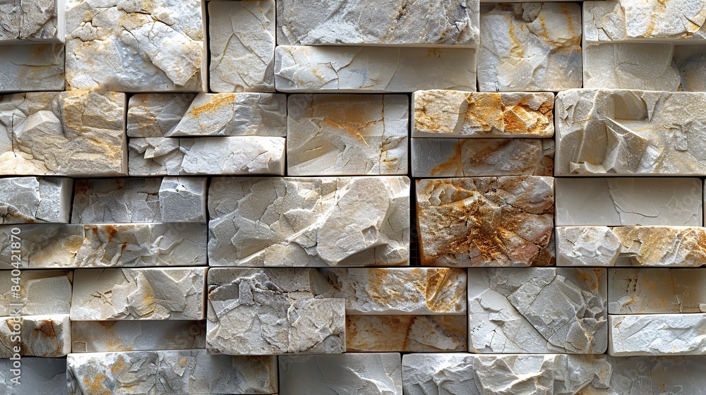 Poster a wall of natural stone mosaic tiles semigloss blocks stacked to create a rectangle background rende