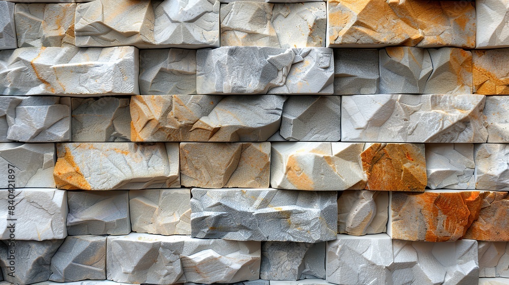 Poster a wall of natural stone mosaic tiles semigloss blocks stacked to create a rectangle background rende