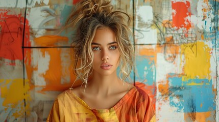 young woman wearing a mixture of street style clothes and casual clothes effect of clothes on confidence and self expression contemporary art collage fashion creative youth style concept.stock photo