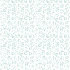 Seamless pattern with different types of needlework. Doodle vector outline illustration.