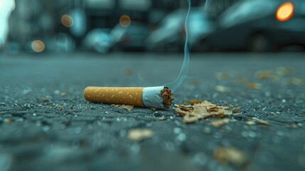 A single cigarette lying on the ground, possibly discarded or forgotten