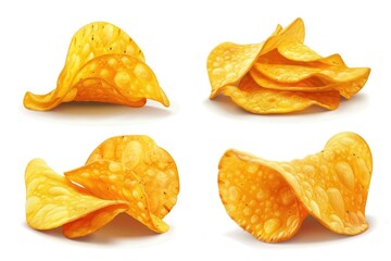Four potato chips on a plain white surface