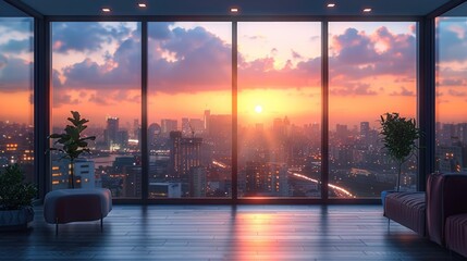Fototapeta premium Sunset View from Modern City Apartment