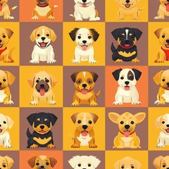 Obraz premium A group of playful puppies of various breeds, each depicted with unique fur textures and expressions, illustrating the joyful and energetic nature of young dogs. Minimal pattern banner wallpaper,