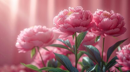 Fototapeta premium image generated by artificial intelligence showing peonies on a soft pink background for mother s day.illustration