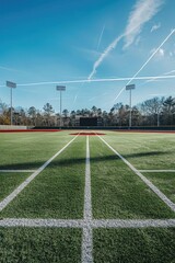 A photo of a baseball field with white lines and grass