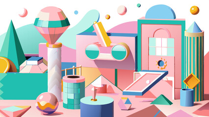 Vibrant Abstract Vector Landscape of Surreal Shapes and Elements