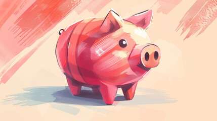 A vector illustration of a piggy bank with simple shapes and a subdued color palette