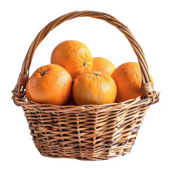 A basket of juicy oranges, isolated on transparent white background