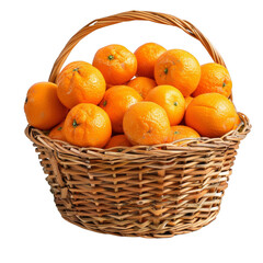 A basket of juicy oranges, isolated on transparent white background
