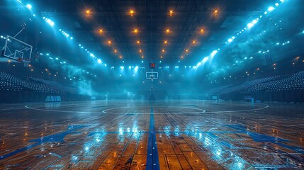 an empty basketball arena a stadium and a sports ground with flashlights and fans.stock photo