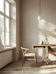 Cozy and Bright Interior with Wooden Furniture and Natural Decor