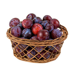 Obraz premium A basket of ripe plums, isolated on transparent white background