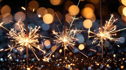 Obraz premium Close-up of bright bruning sparklers in the night 