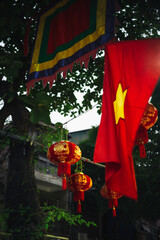 Vietnamese flag and street