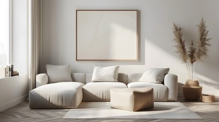 Cozy and Inviting Modern Living Room with Neutral Tones and Natural Accents