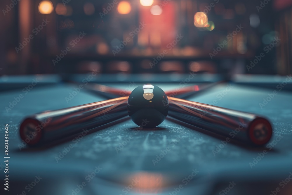 Poster a close-up shot of a pool table with one ball resting on the green surface