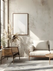 Cozy and Minimalist Living Room with Natural Light and Wooden Elements