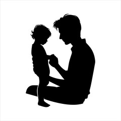 Happy Father's Day with dad and children silhouettes.