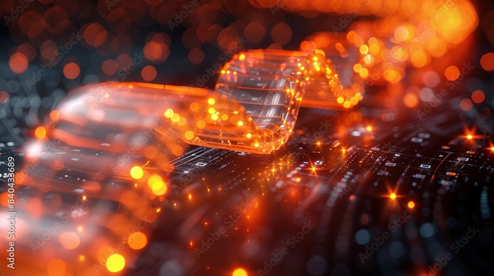 Poster a computer keyboard in close-up view, with clear illumination on both sides