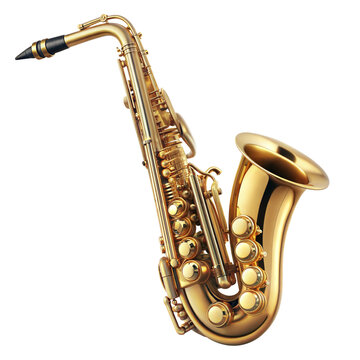 Golden saxophone isolated on transparent background