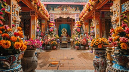 Buddha temples for Vesak are decorated with elaborate ornaments