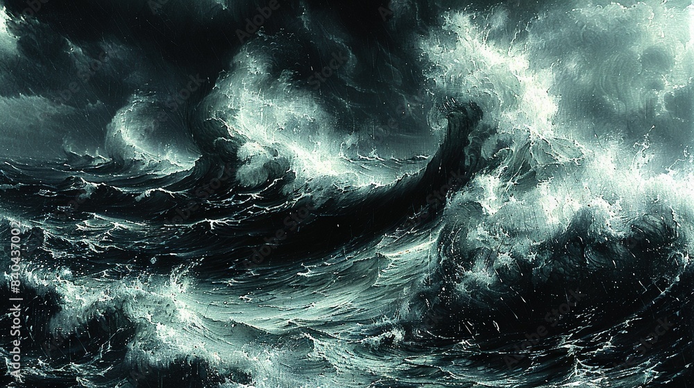 Aufkleber a vast water expanse with a boat centered and an array of waves surrounding it