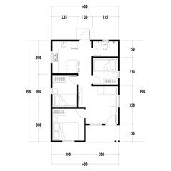 Black and White floor plan of a modern unfurnished house for your design. Suburban house vector blueprint. Architectural background. eps 10