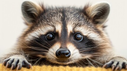  A cute little Raccoon ,  close-up, White background 