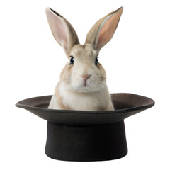 Cute rabbit popping out of a magician's hat on transparent background © DesignVectX