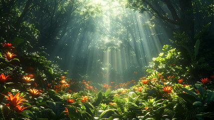 Obraz premium A vibrant nature forest steppe landscape with a variety of plant species creating a lush environment