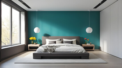 Interior modern colored bedroom, Minimalism Generative AI