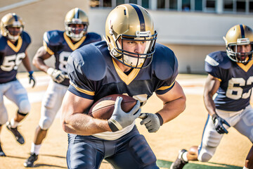 American Football Player Running With Ball During Game