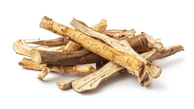 astragalus roots Isolated on white background. cooking ingredients for healthful food concept for designer