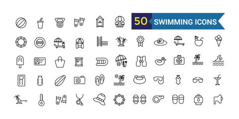 Swimming cap icons set outline vector. Swim pool. Water cap. Outline icon collection. Editable stroke.