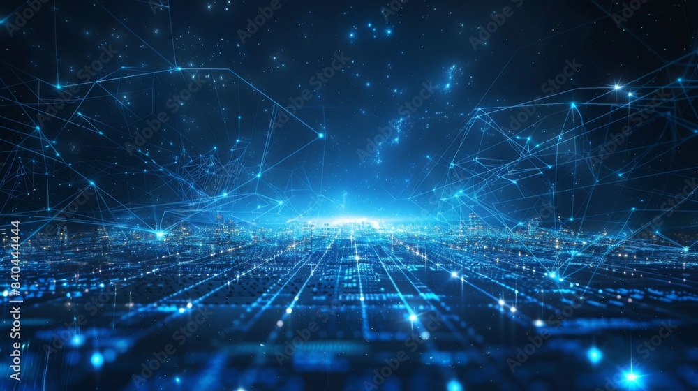 Fototapete internet speed data communication connection network frame modern industrial skyline city structure,