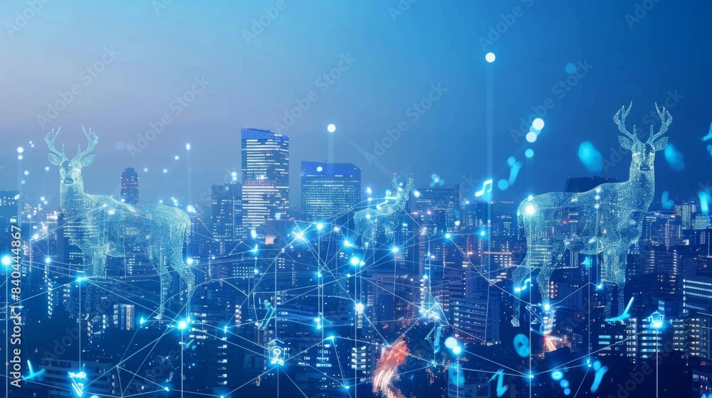Leinwandbilder internet speed data communication connection network frame modern industrial skyline city structure,