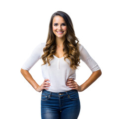 Fototapeta premium Confident young woman smiling with hands on hips