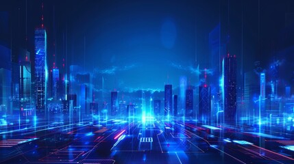 Internet speed Data communication connection network frame Modern industrial skyline city structure, city internet of things concepts wireless technology information system, abstract blue background