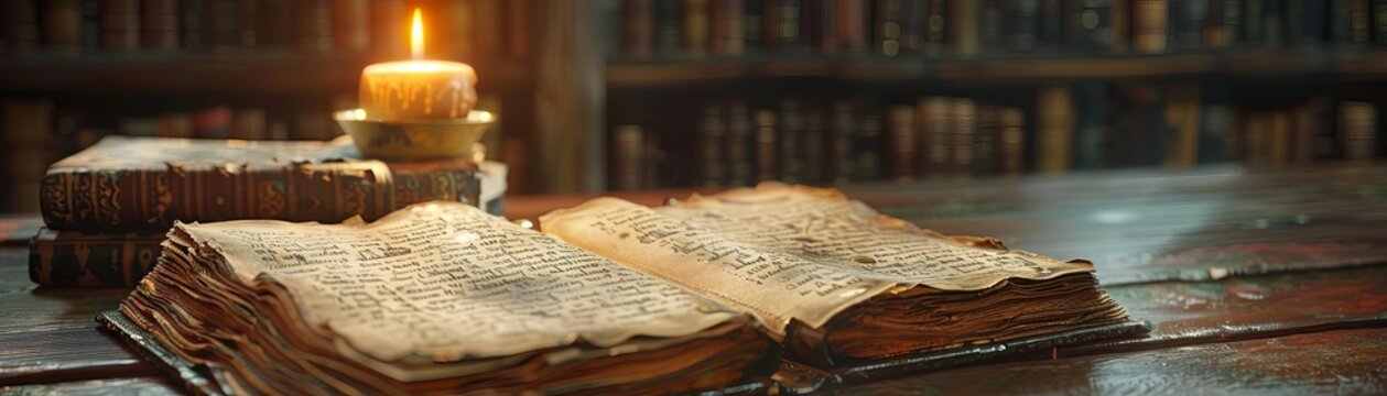 A detective uncovering a hidden diary with cryptic entries, candlelit room, vintage, photorealistic