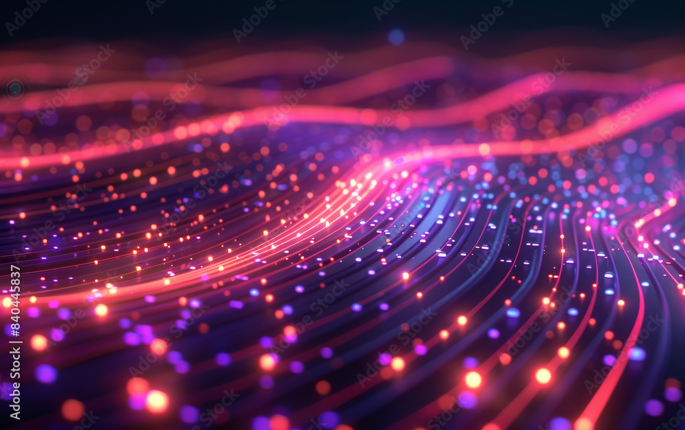 Aufkleber abstract digital landscape with glowing particles and neon lights, representing data flow and futuri